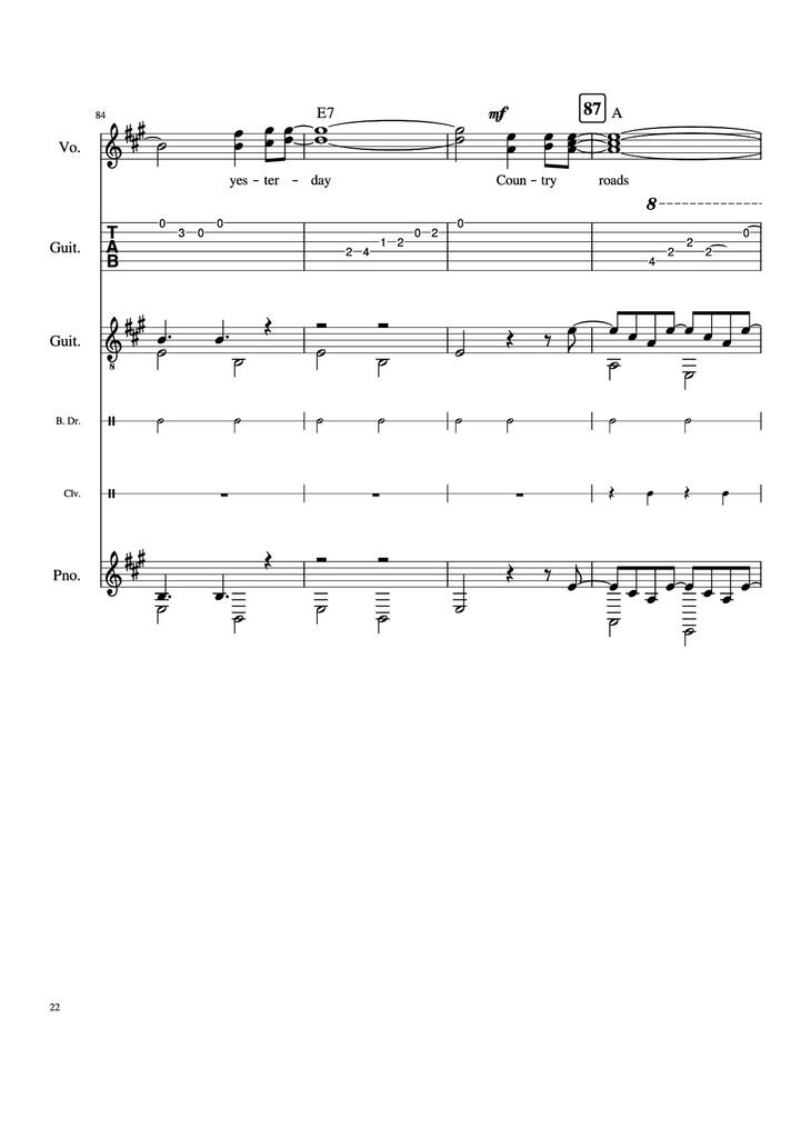 Page 22 of the piano sheet music PDF Piano Guitar Tab - Take Me Home, Country Roads Piano by John Denver, Bill Danoff, et al
