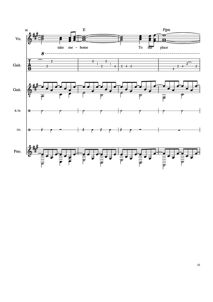 Page 23 of the piano sheet music PDF Piano Guitar Tab - Take Me Home, Country Roads Piano by John Denver, Bill Danoff, et al