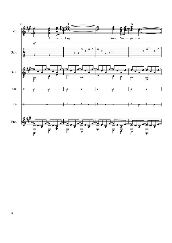 Page 24 of the piano sheet music PDF Piano Guitar Tab - Take Me Home, Country Roads Piano by John Denver, Bill Danoff, et al