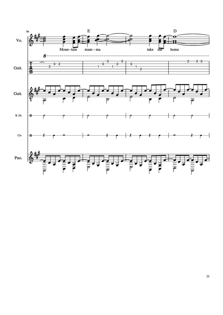 Page 25 of the piano sheet music PDF Piano Guitar Tab - Take Me Home, Country Roads Piano by John Denver, Bill Danoff, et al
