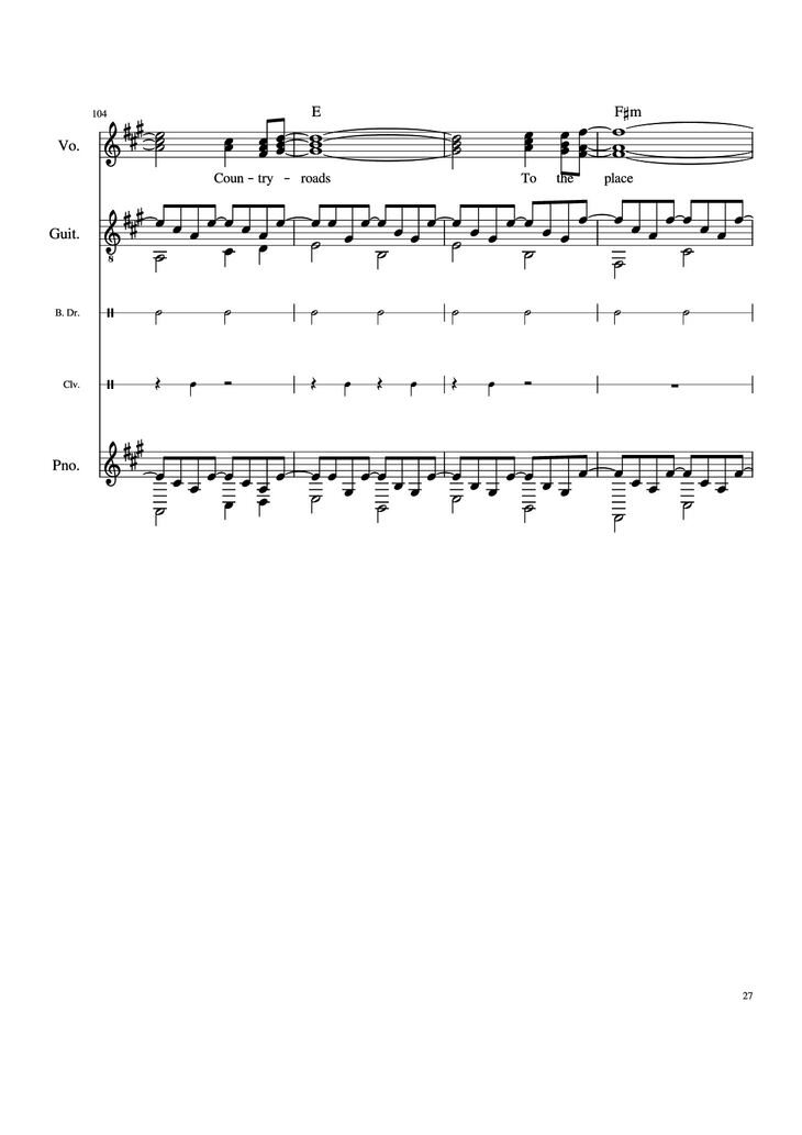 Page 27 of the piano sheet music PDF Piano Guitar Tab - Take Me Home, Country Roads Piano by John Denver, Bill Danoff, et al
