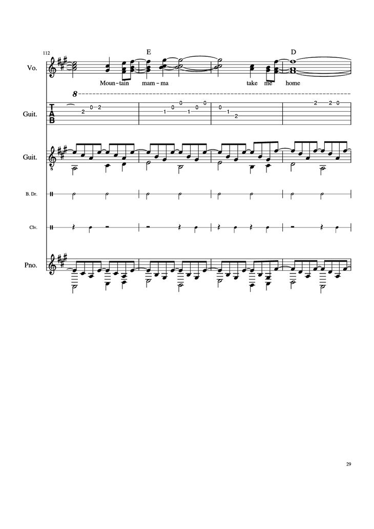 Page 29 of the piano sheet music PDF Piano Guitar Tab - Take Me Home, Country Roads Piano by John Denver, Bill Danoff, et al
