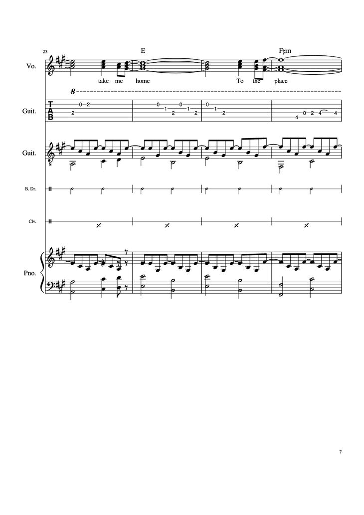 Page 7 of the piano sheet music PDF Piano Guitar Tab - Take Me Home, Country Roads Piano by John Denver, Bill Danoff, et al
