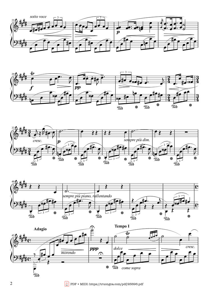 Page 2 of the piano sheet music PDF Piano - Nocturne No. 20 in C-sharp Minor, Op. posth by Frédéric François Chopin