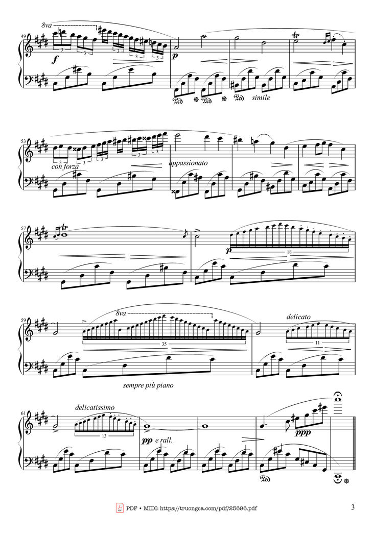 Page 3 of the piano sheet music PDF Piano - Nocturne No. 20 in C-sharp Minor, Op. posth by Frédéric François Chopin