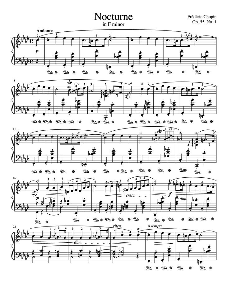 Page 1 of the piano sheet music PDF Piano - Nocturne Op. 55, No. 1 Piano by Chopin