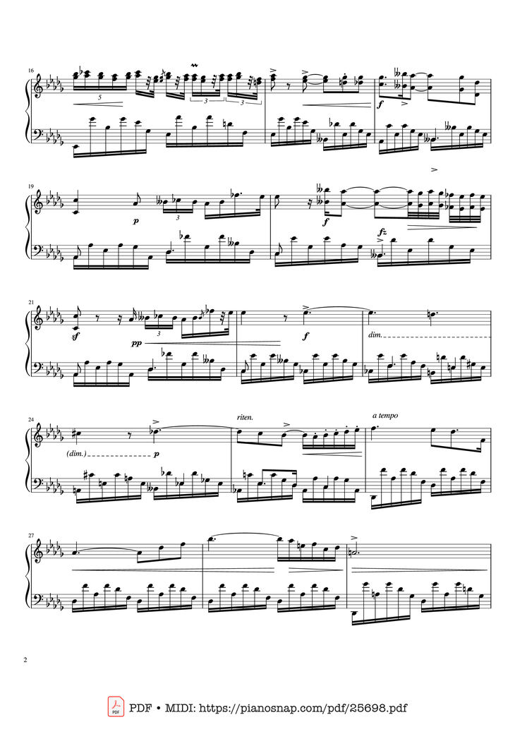 Page 2 of the piano sheet music PDF Piano - Nocturne in D-Flat Major Piano by Frédéric Chopin