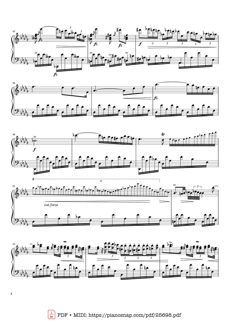 Page 4 of the piano sheet music PDF Piano - Nocturne in D-Flat Major Piano by Frédéric Chopin