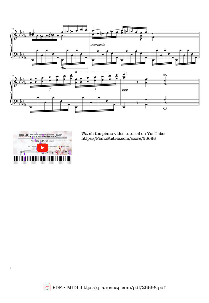 Page 6 of the piano sheet music PDF Piano - Nocturne in D-Flat Major Piano by Frédéric Chopin