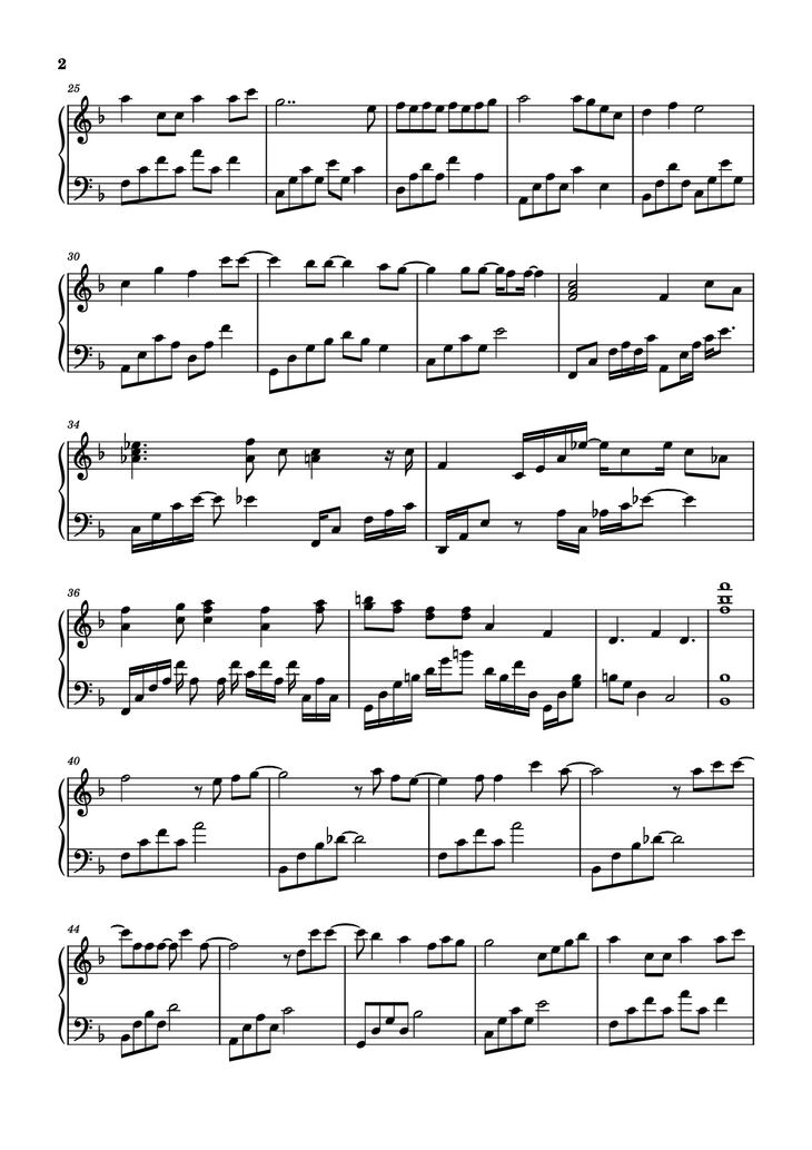 Page 2 of the piano sheet music PDF Piano - 爱无所畏 Piano by 莫文蔚