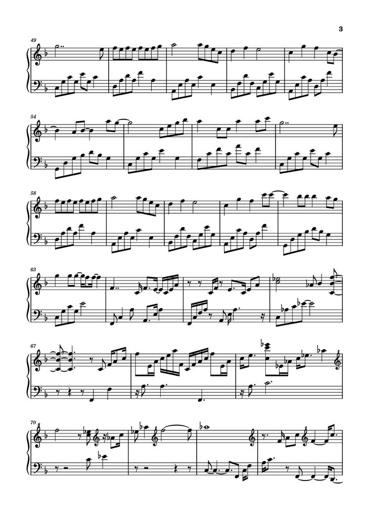 Page 3 of the piano sheet music PDF Piano - 爱无所畏 Piano by 莫文蔚