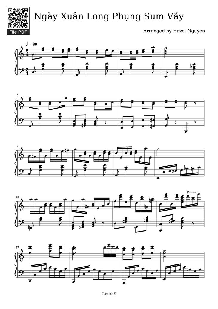 Page 1 of the piano sheet music PDF Piano - Ngày Xuân Long Phụng Sum Vầy Piano epic version by Hazel Nguyen
