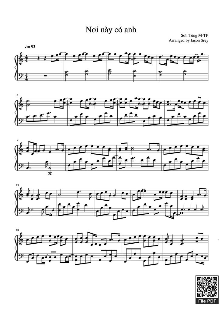 Page 1 of the piano sheet music PDF Piano - Nơi này có anh Piano by Sơn Tùng