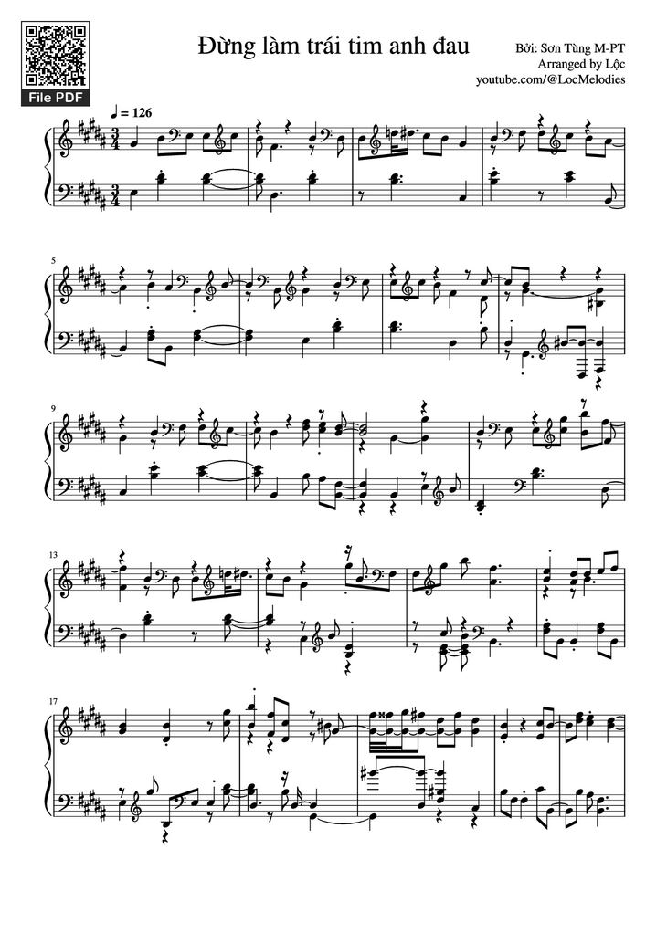 Page 1 of the piano sheet music PDF Piano - Đừng làm trái tim anh đau Piano by Bởi: Sơn Tùng M-PT