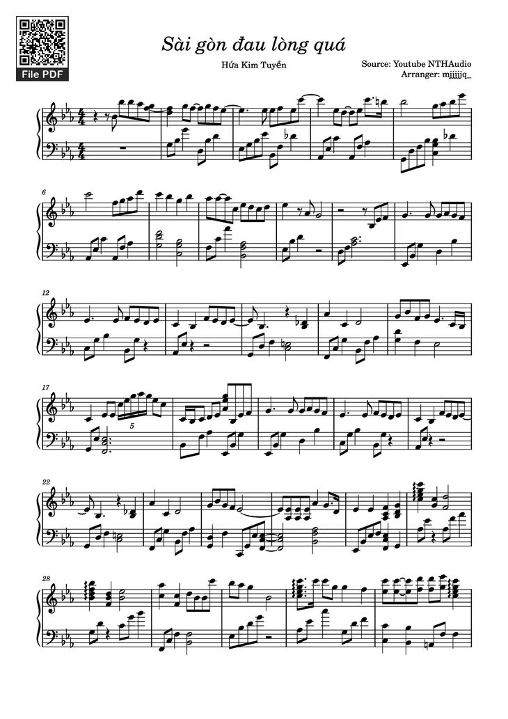 Page 1 of the piano sheet music PDF Piano - Sài gòn đau lòng quá Piano by Source: Youtube NTHAudio