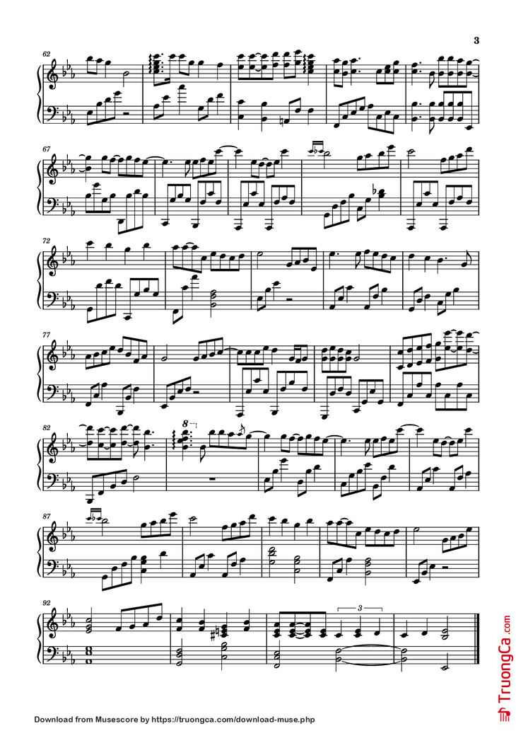 Page 3 of the piano sheet music PDF Piano - Sài gòn đau lòng quá Piano by Source: Youtube NTHAudio
