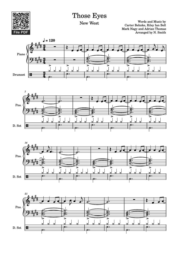 Page 1 of the piano sheet music PDF Piano - Those Eyes Piano by Words and Music by