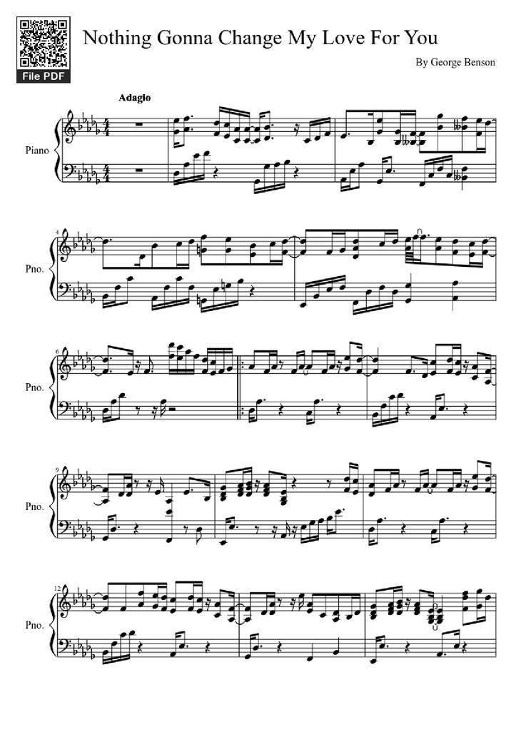 Page 1 of the piano sheet music PDF Piano - Nothing Gonna Change My Love For You Piano by George Benson