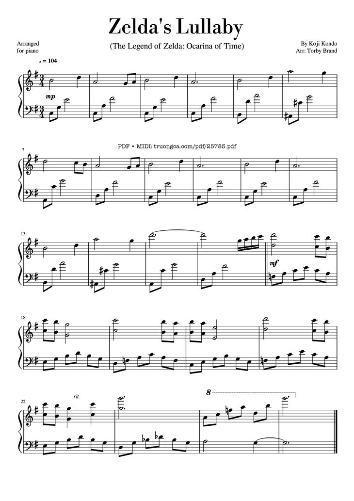 Page 1 of the piano sheet music PDF Piano - Zelda