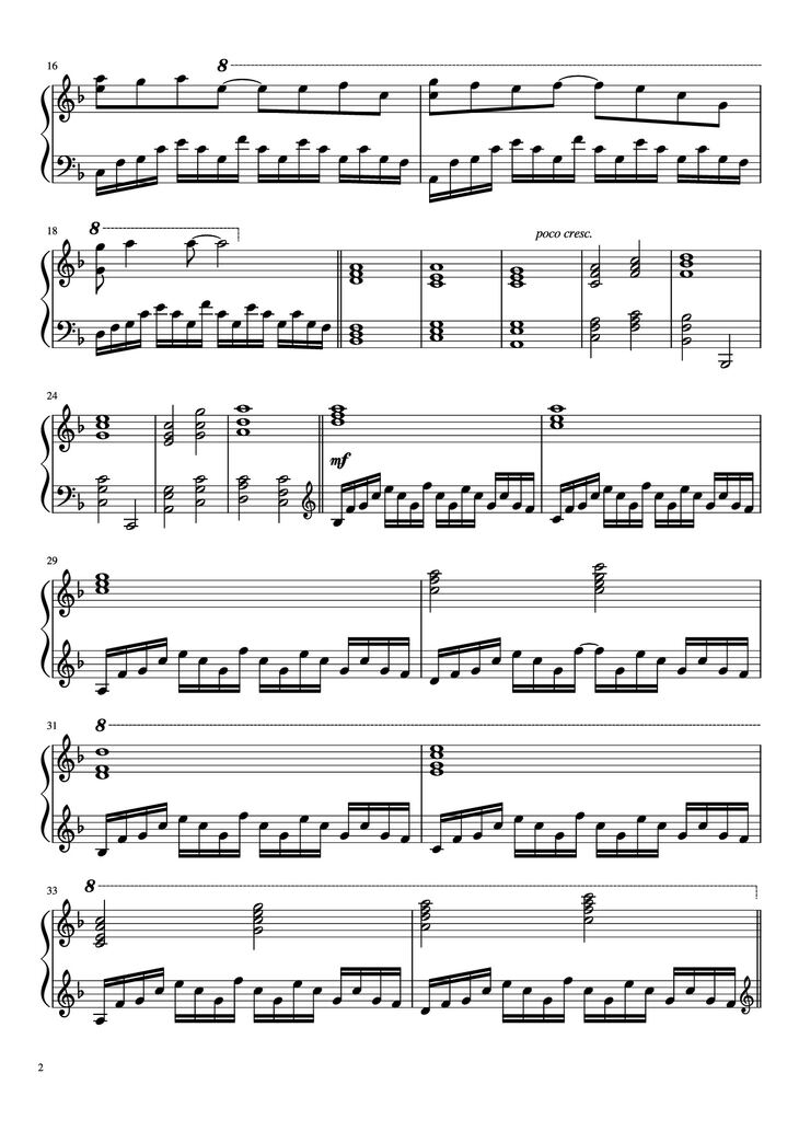 Page 2 of the piano sheet music PDF Piano - Again (Your lie in April) Piano by Masaru Yokoyama
