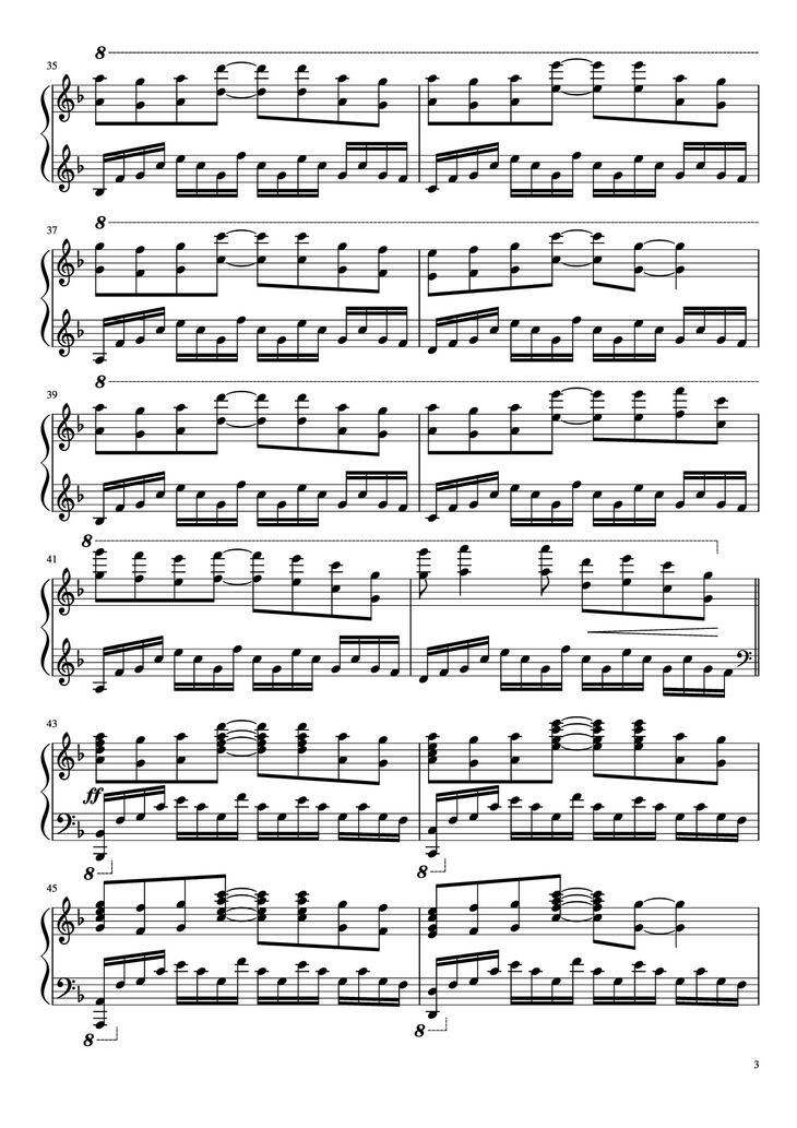 Page 3 of the piano sheet music PDF Piano - Again (Your lie in April) Piano by Masaru Yokoyama