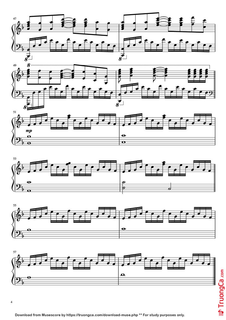 Page 4 of the piano sheet music PDF Piano - Again (Your lie in April) Piano by Masaru Yokoyama