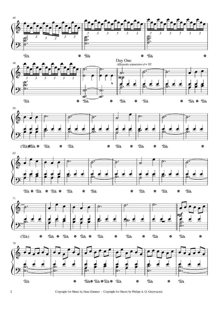 Page 2 of the piano sheet music PDF Piano - Interstellar Piano by Hans Zimmer