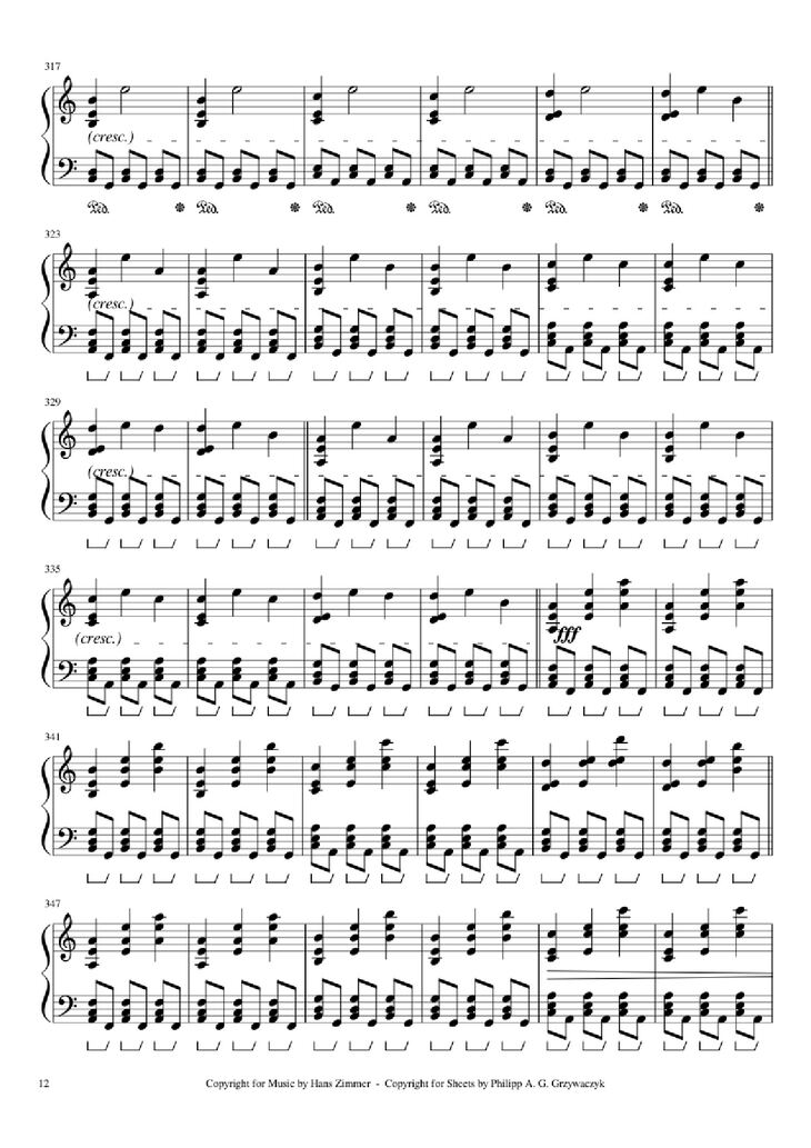 Page 12 of the piano sheet music PDF Piano - Interstellar Piano by Hans Zimmer