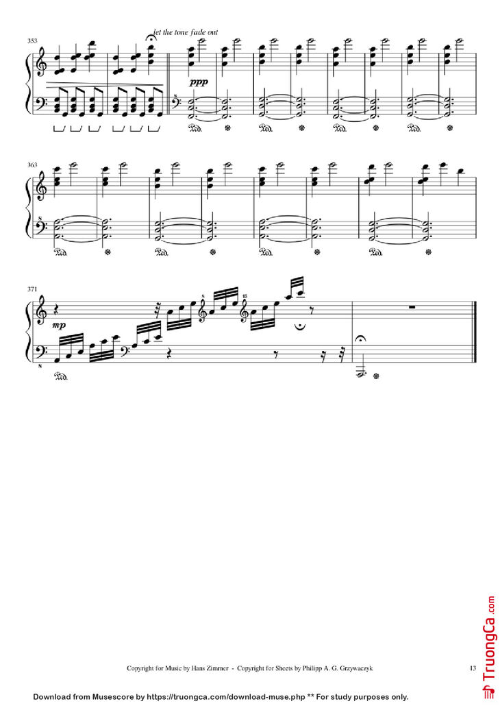 Page 13 of the piano sheet music PDF Piano - Interstellar Piano by Hans Zimmer