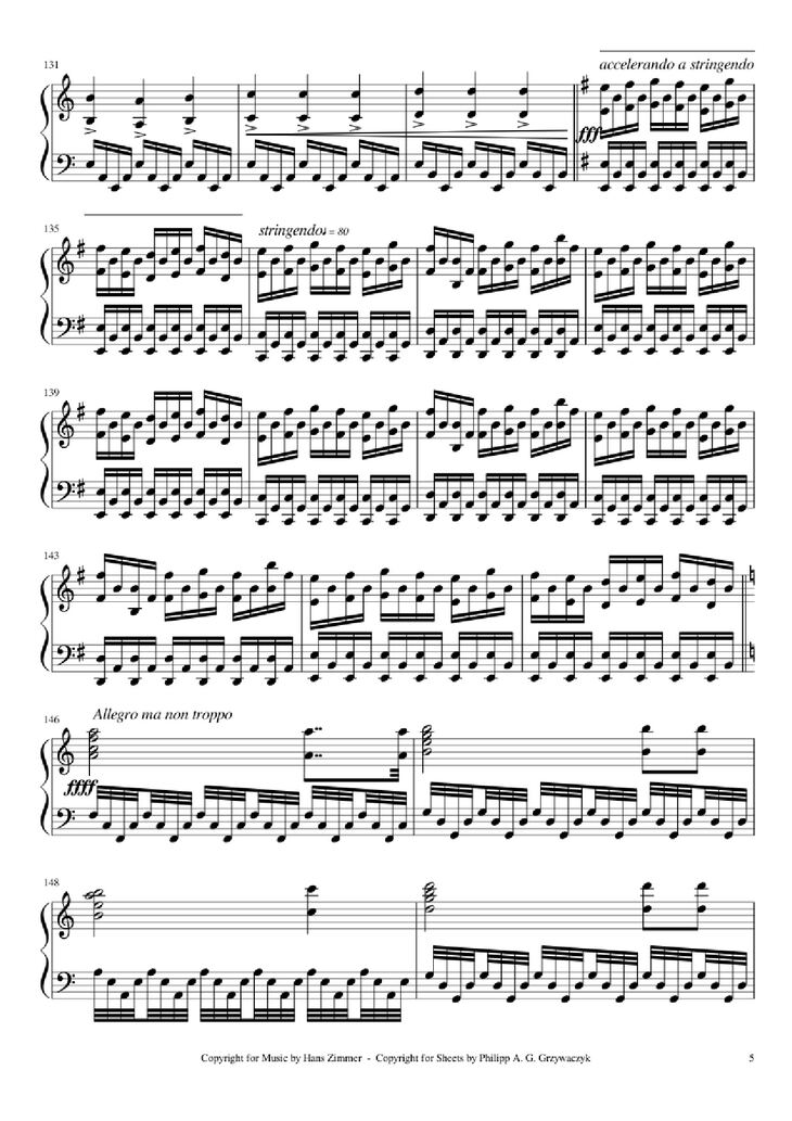 Page 5 of the piano sheet music PDF Piano - Interstellar Piano by Hans Zimmer