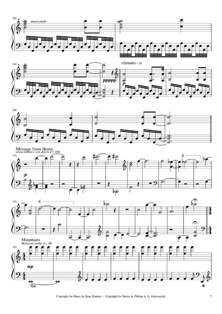 Page 7 of the piano sheet music PDF Piano - Interstellar Piano by Hans Zimmer