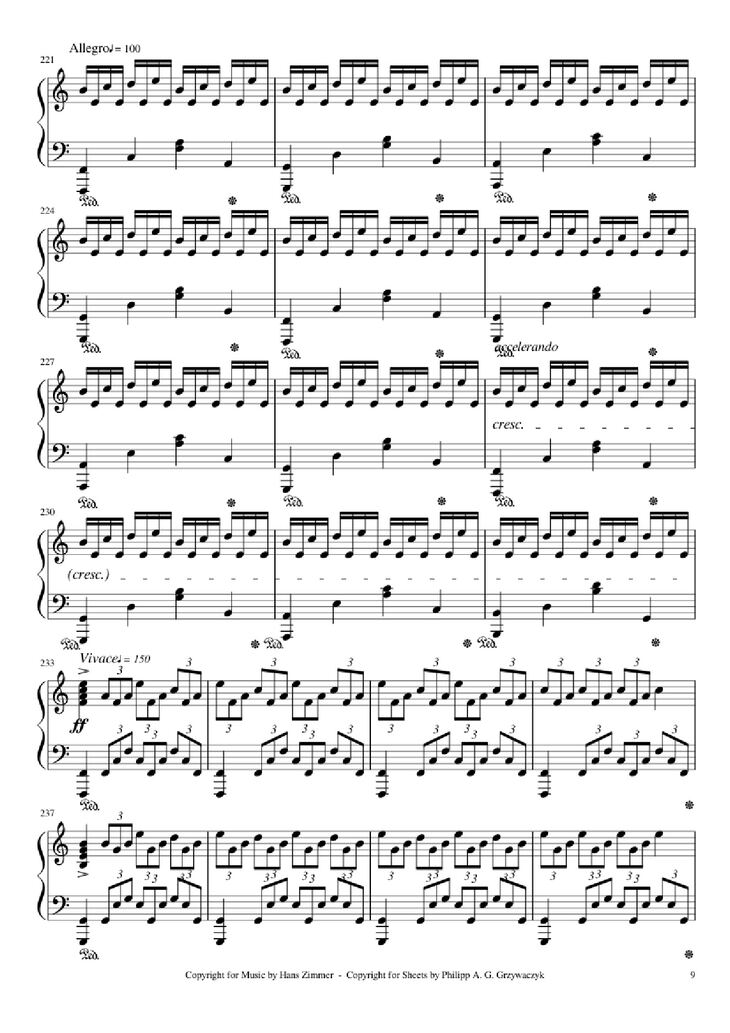 Page 9 of the piano sheet music PDF Piano - Interstellar Piano by Hans Zimmer