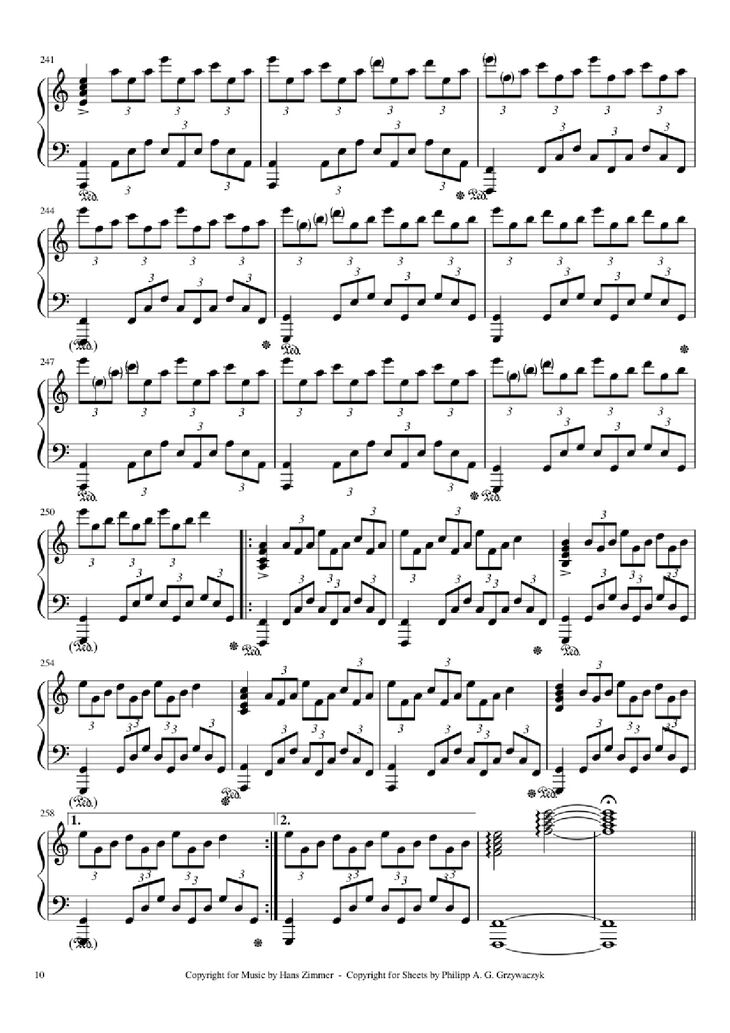 Page 10 of the piano sheet music PDF Piano - Interstellar Piano by Hans Zimmer