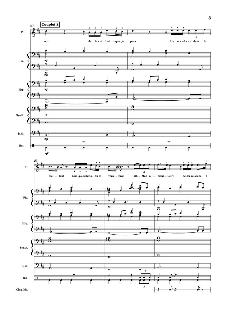 Page 3 of the piano sheet music PDF Piano Guitar Tab - MON AMOUR Piano by Slimane