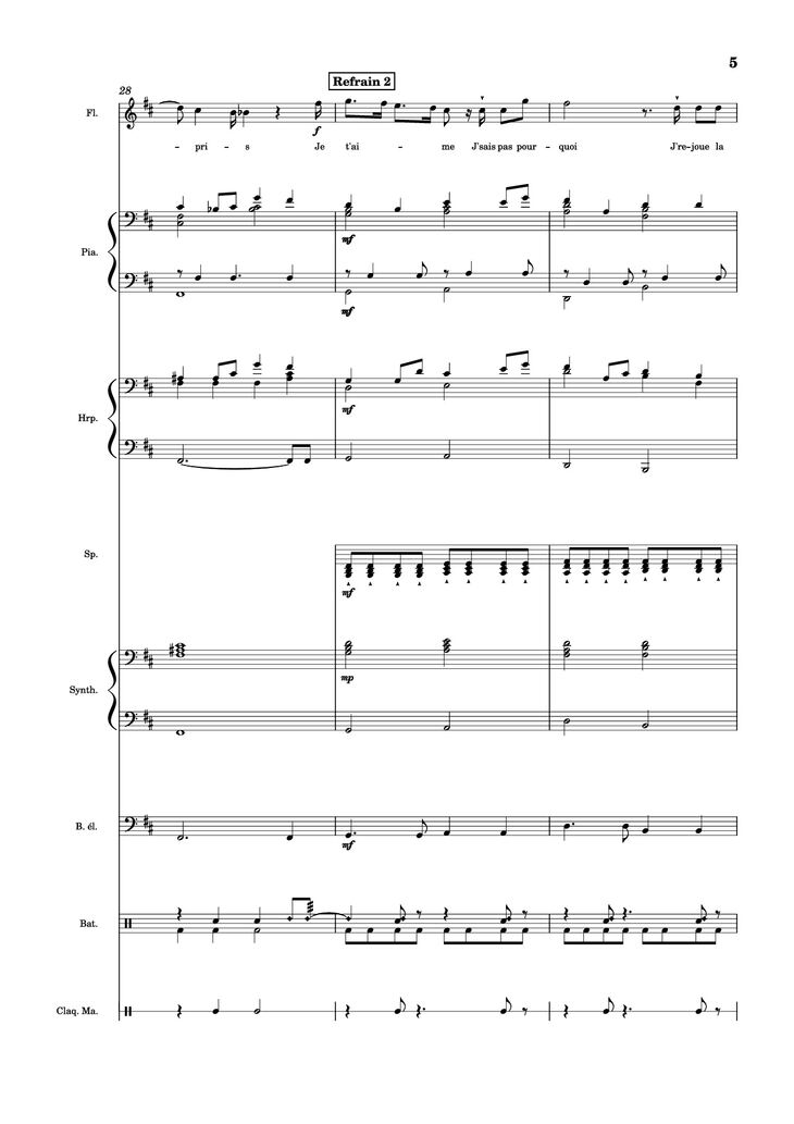 Page 5 of the piano sheet music PDF Piano Guitar Tab - MON AMOUR Piano by Slimane