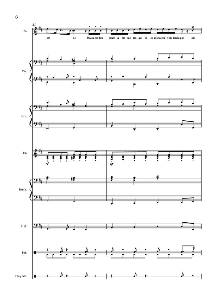 Page 6 of the piano sheet music PDF Piano Guitar Tab - MON AMOUR Piano by Slimane