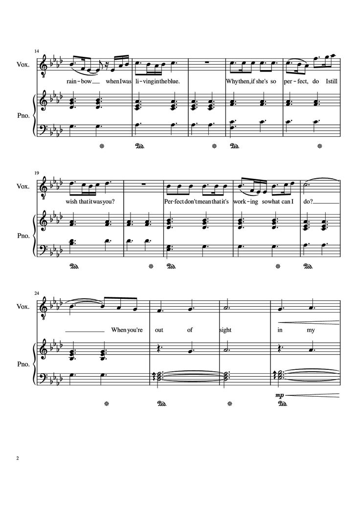 Page 2 of the piano sheet music PDF Piano - Glimpse Of Us Piano by Joji arr. Daniel Almaraz