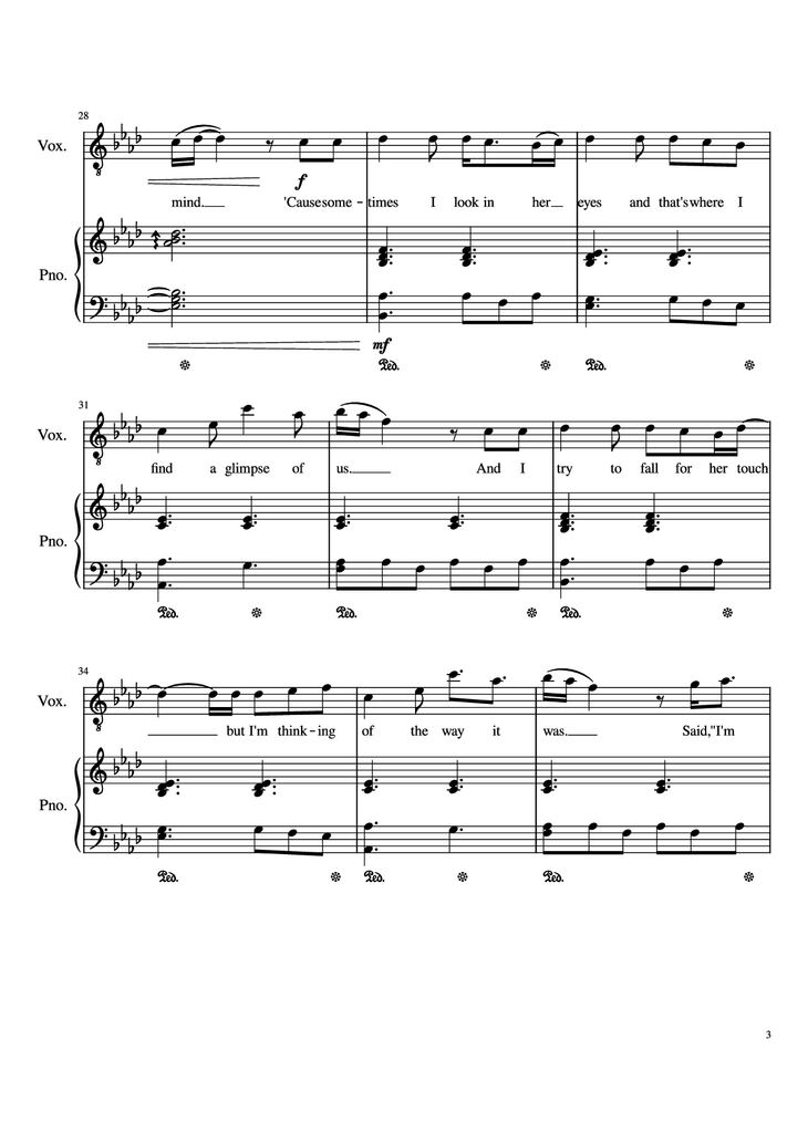 Page 3 of the piano sheet music PDF Piano - Glimpse Of Us Piano by Joji arr. Daniel Almaraz