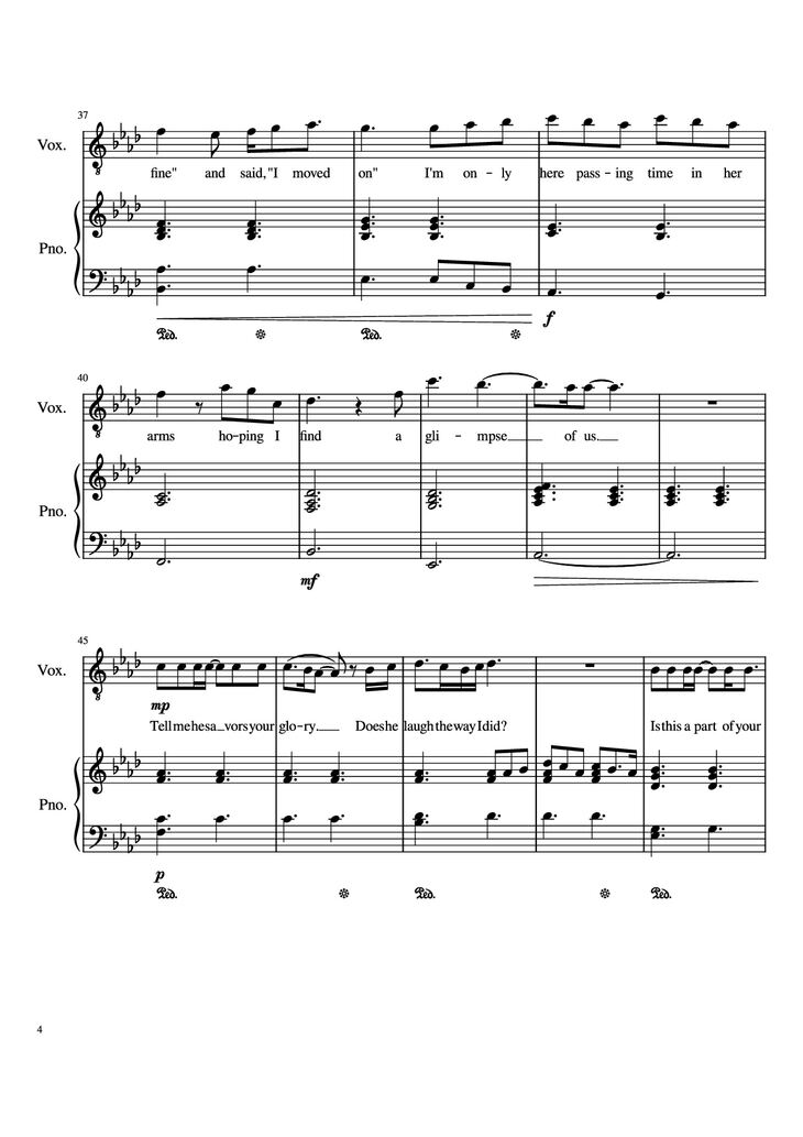Page 4 of the piano sheet music PDF Piano - Glimpse Of Us Piano by Joji arr. Daniel Almaraz