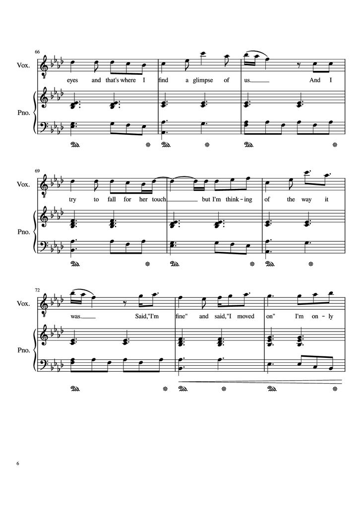 Page 6 of the piano sheet music PDF Piano - Glimpse Of Us Piano by Joji arr. Daniel Almaraz