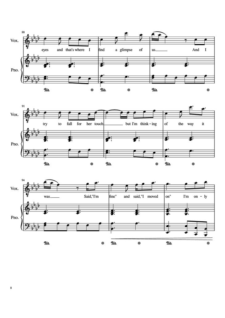 Page 8 of the piano sheet music PDF Piano - Glimpse Of Us Piano by Joji arr. Daniel Almaraz