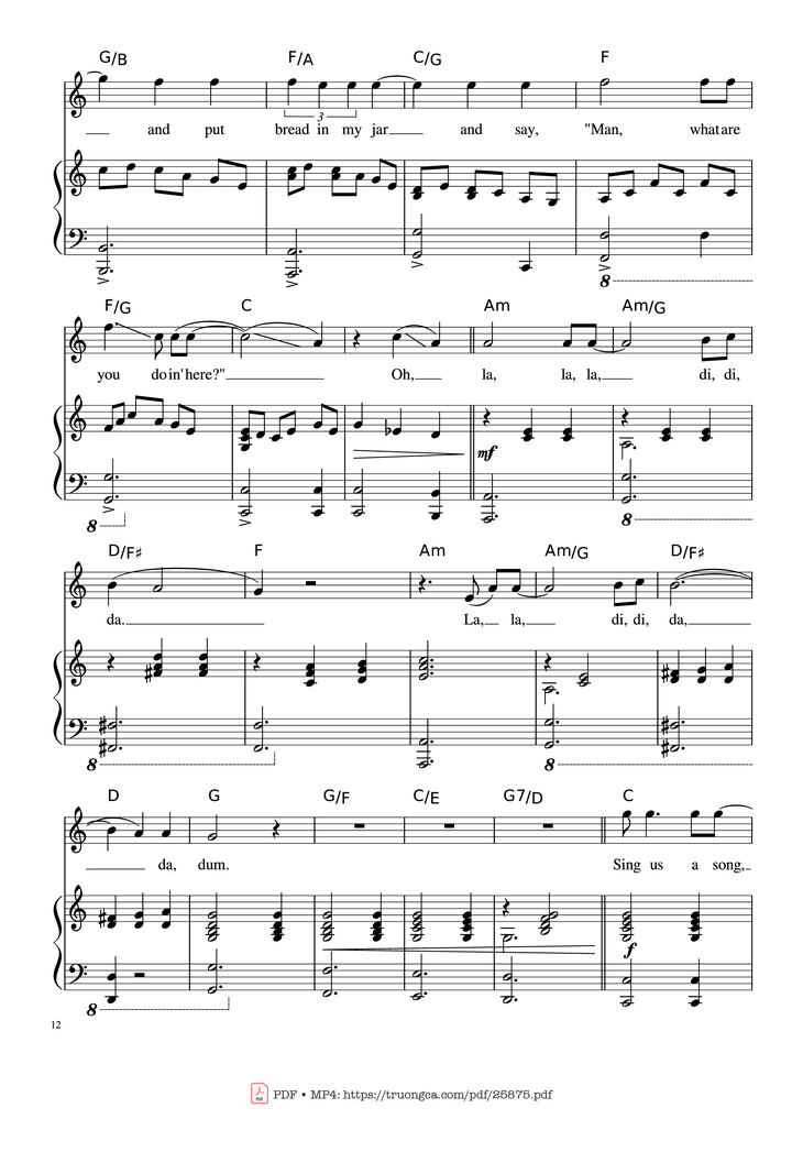 Page 12 of the piano sheet music PDF Piano - Piano Man (Vocal-Piano the original live version) by Arr. Josepheroic