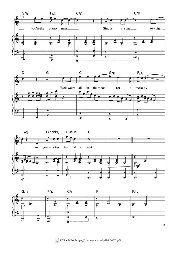 Page 13 of the piano sheet music PDF Piano - Piano Man (Vocal-Piano the original live version) by Arr. Josepheroic