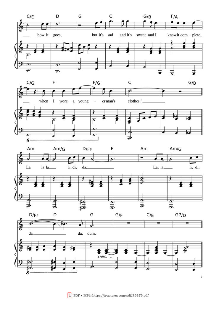 Page 3 of the piano sheet music PDF Piano - Piano Man (Vocal-Piano the original live version) by Arr. Josepheroic
