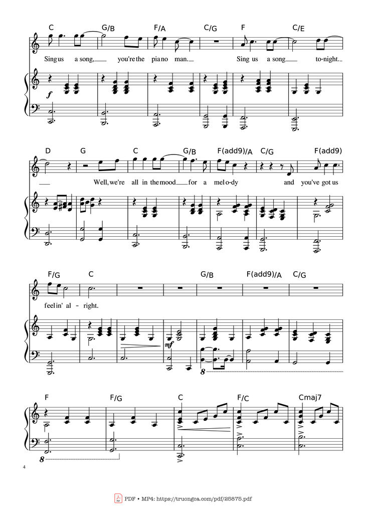 Page 4 of the piano sheet music PDF Piano - Piano Man (Vocal-Piano the original live version) by Arr. Josepheroic