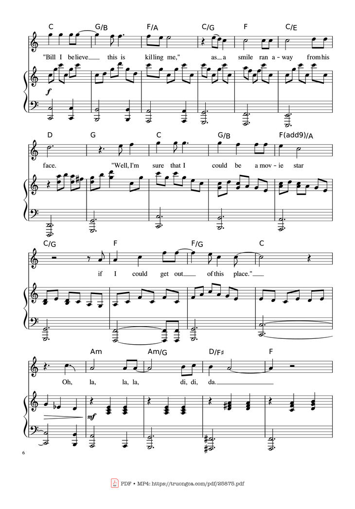 Page 6 of the piano sheet music PDF Piano - Piano Man (Vocal-Piano the original live version) by Arr. Josepheroic