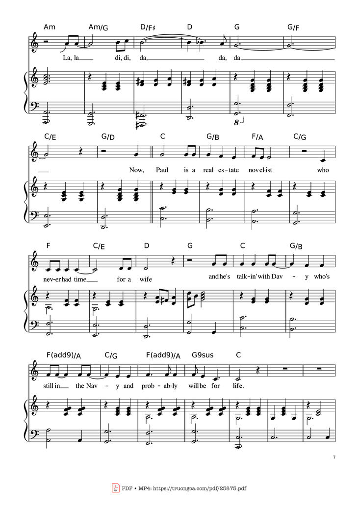 Page 7 of the piano sheet music PDF Piano - Piano Man (Vocal-Piano the original live version) by Arr. Josepheroic