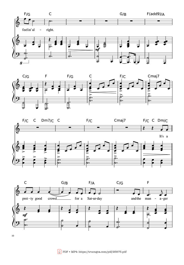 Page 10 of the piano sheet music PDF Piano - Piano Man (Vocal-Piano the original live version) by Arr. Josepheroic