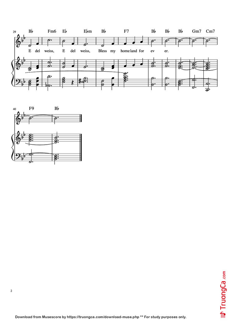 Page 2 of the piano sheet music PDF Piano - EDELWEISS Piano by ROGER AND HAMMERSTEIN,1959 Adapted:L.Praveen Dhanaseelan,2019