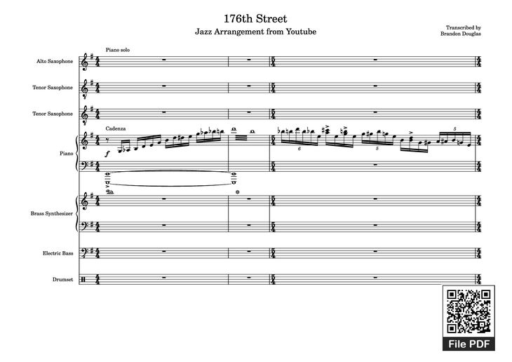 Page 1 of the piano sheet music PDF Piano Guitar Tab - 176th Street Piano by Transcribed by